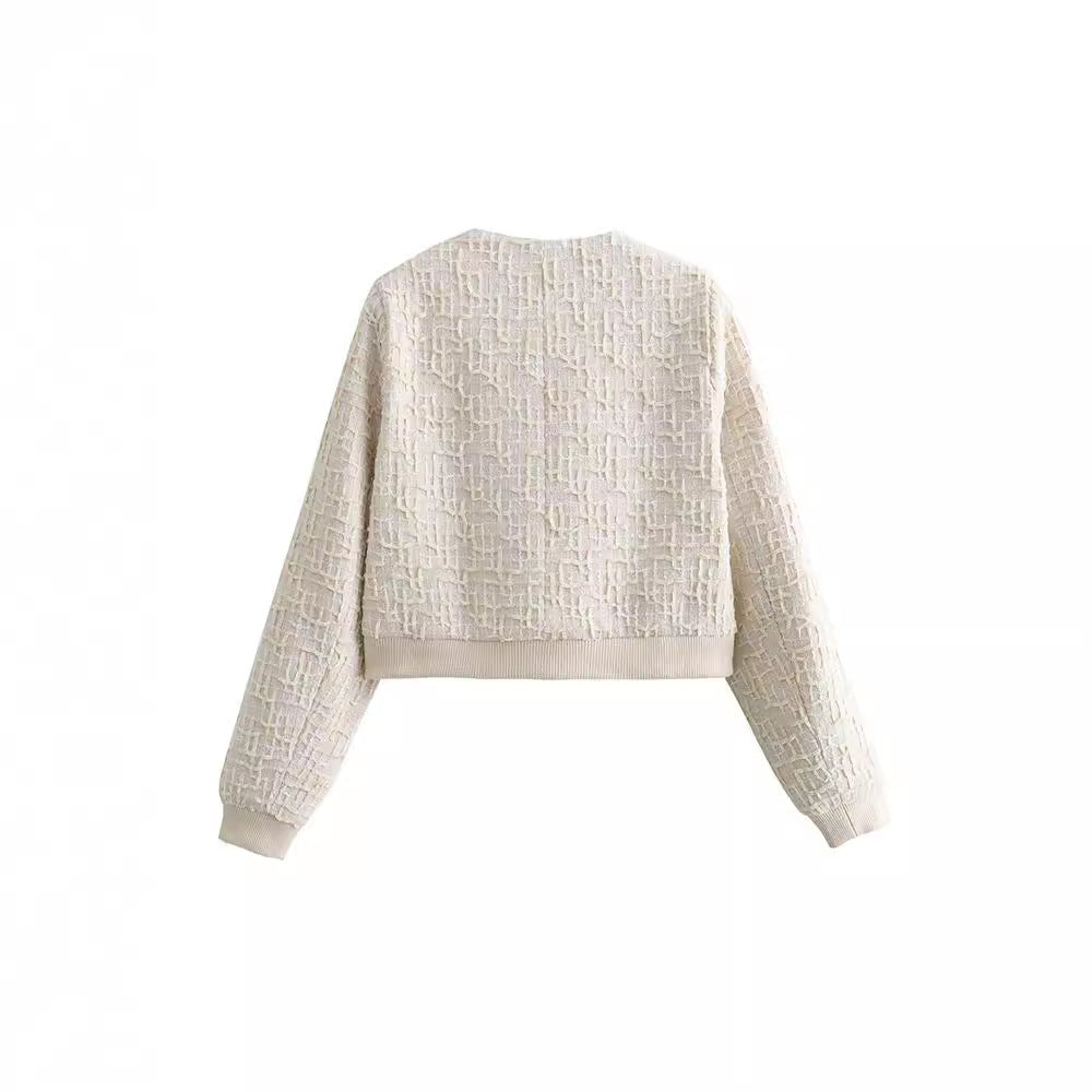 Women's Round Neck Button Texture Flight Jackets