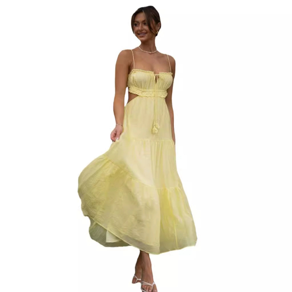Women's Summer Temperament Camisole Sexy Cutout Long Dress Backless Dresses