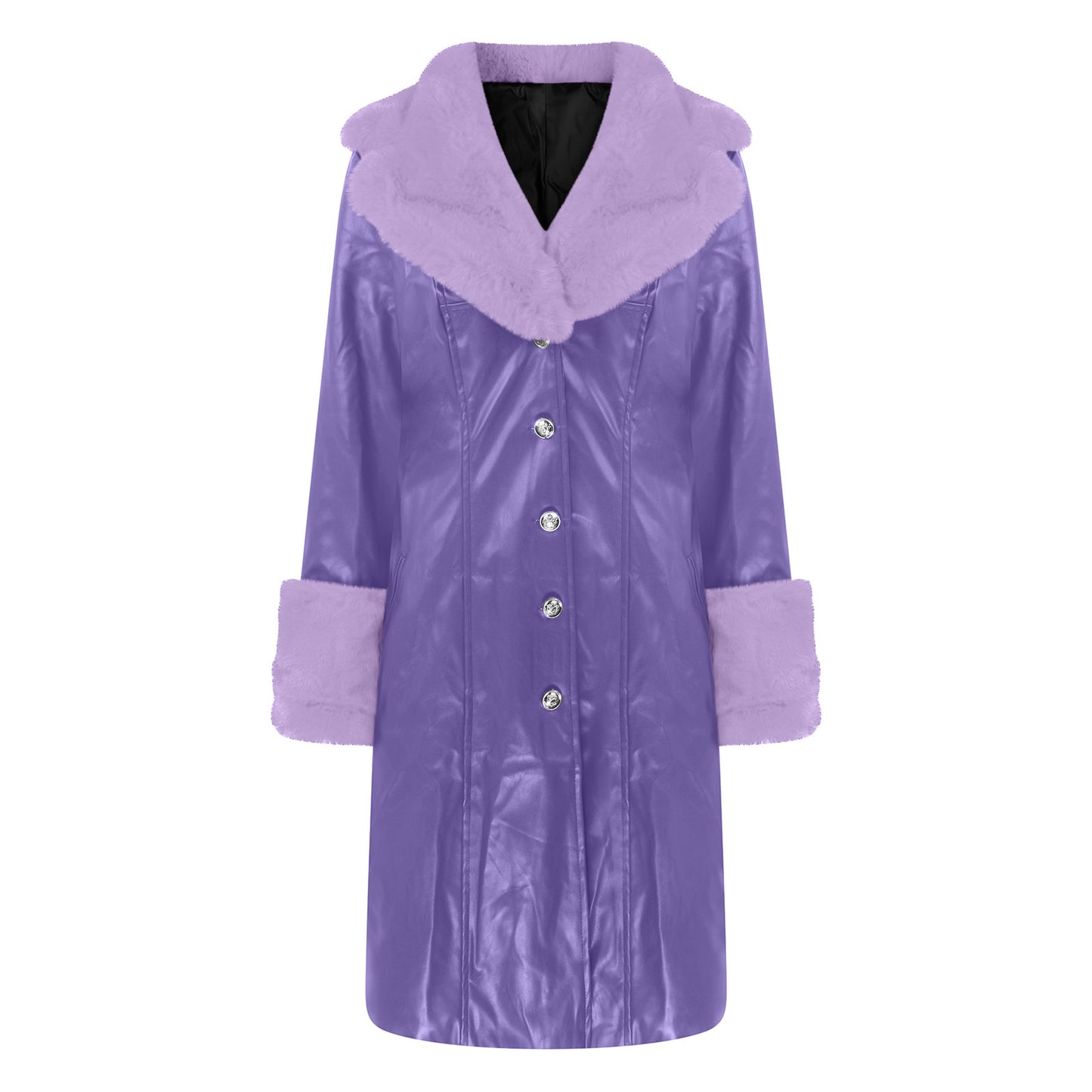 Solid Color Polo Collar Long Fur Jackets