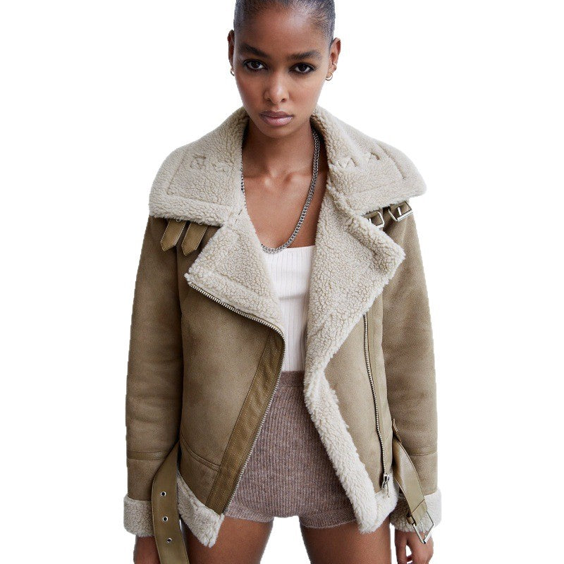 Women's Large Lapel Thickened Motorcycle Suede Fur Jackets