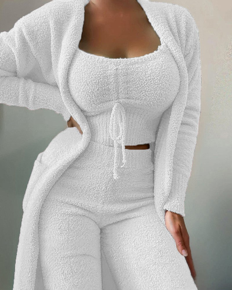 Women's Plush Three-piece Pajamas Set Leisure Home Fashion Casual Suit