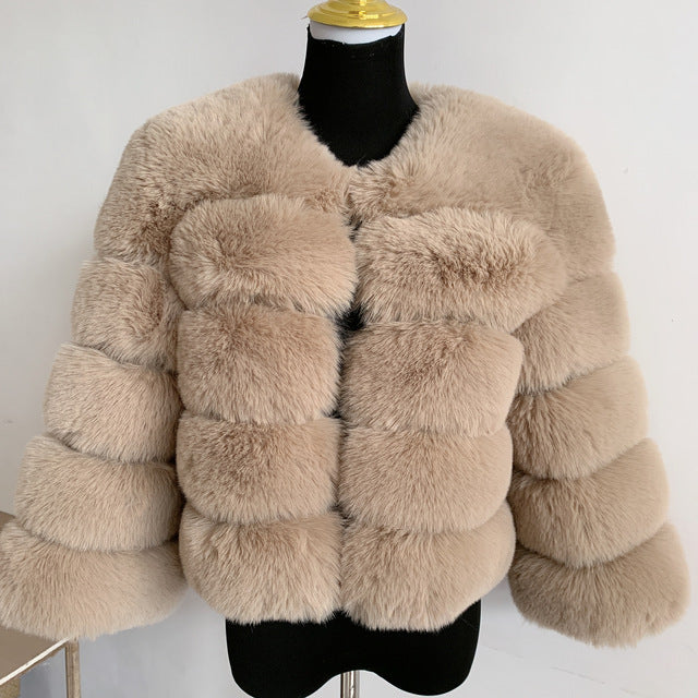 Women's Fur Warm Leisure Stitching Faux Fox Coats