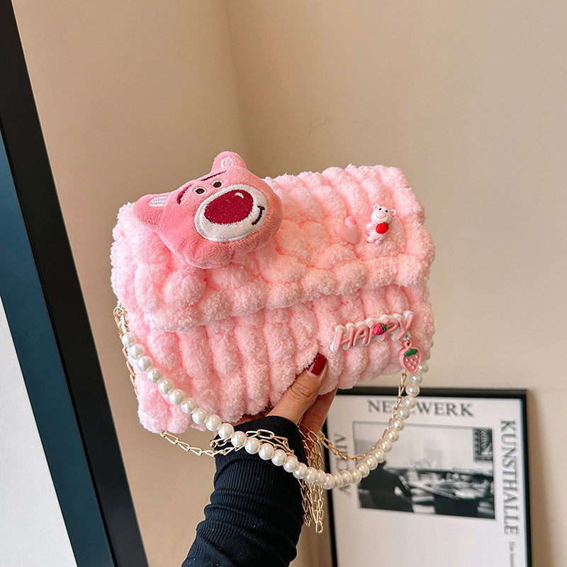 Bear Hand-woven Material Wool Homemade Cute Gift Crossbody Bags