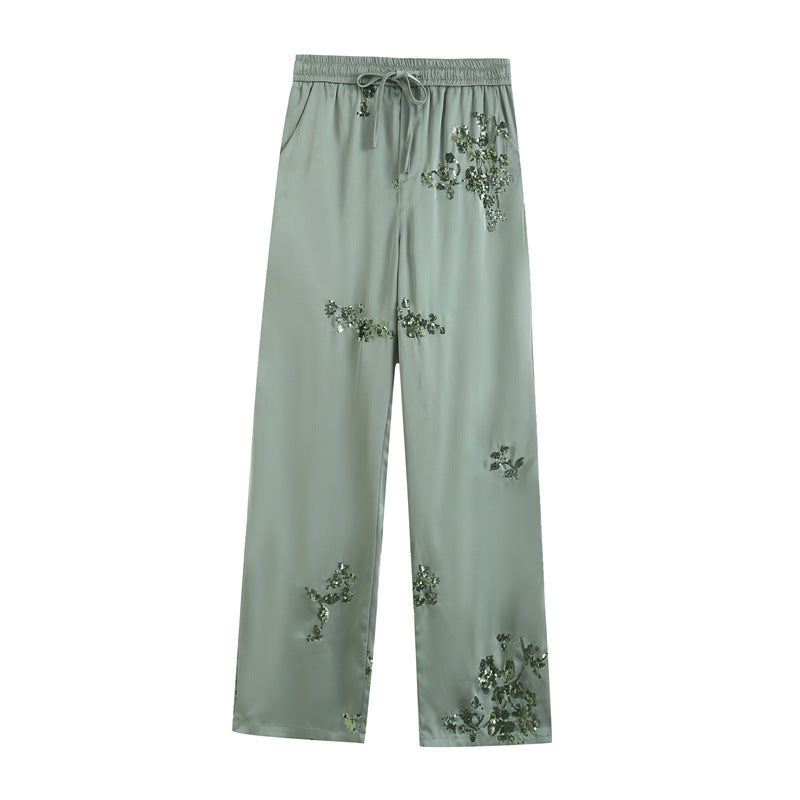 Women's Sequin Embroidery Loose Shirt Trousers Two-piece Suits