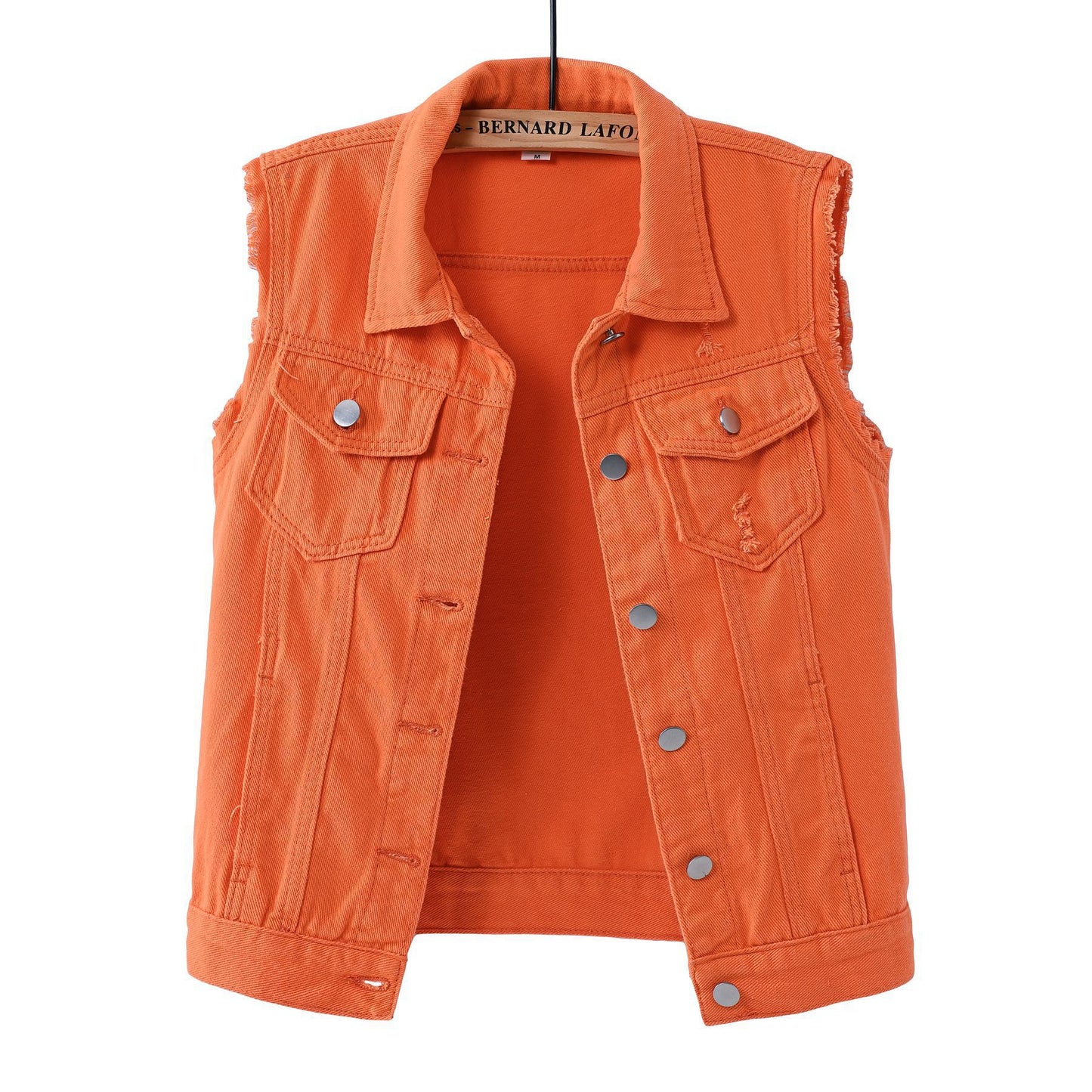 Women's Denim Slimming Frayed Sleeveless Khaki Tops