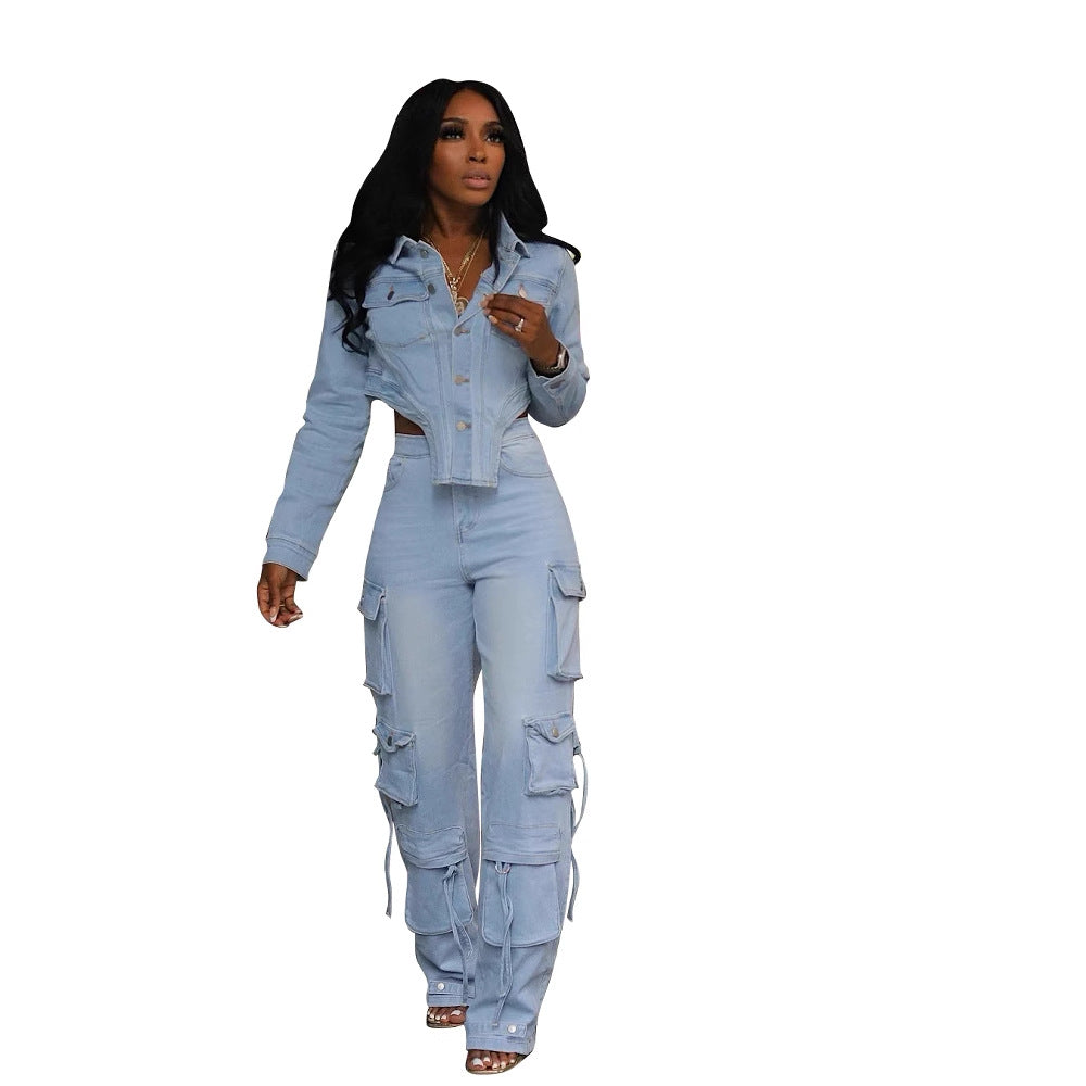 Women's Stylish Graceful Leisure Washed-out Denim Suits