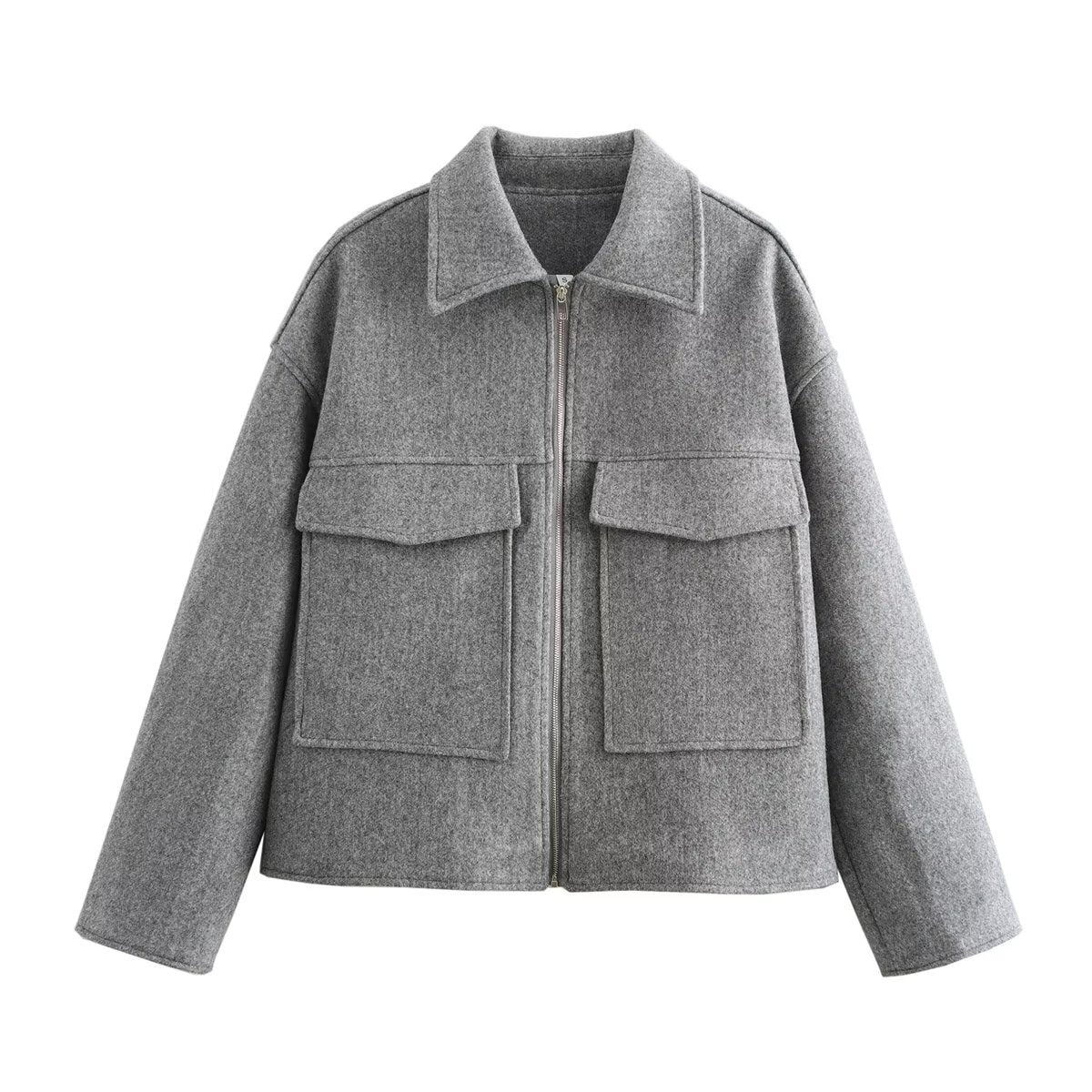 Women's Autumn Fashion Wine Red Large Pocket Coats