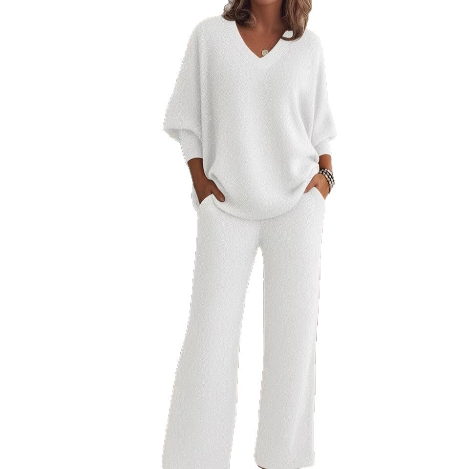 Slouchy Holiday Shiny Two-piece Long Sleeve Fashion Casual Suit