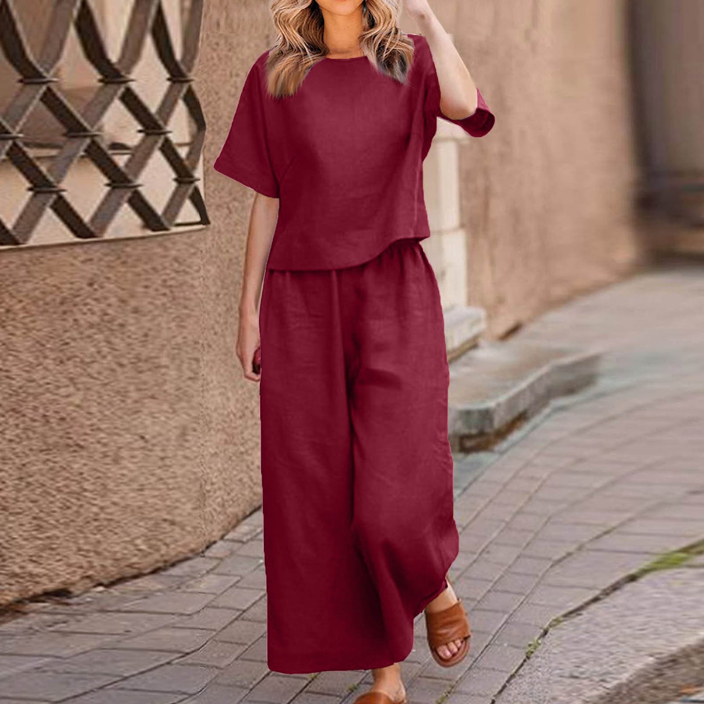 Women's Solid Color Sleeve Temperament Commute Two-piece Fashion Casual Suit