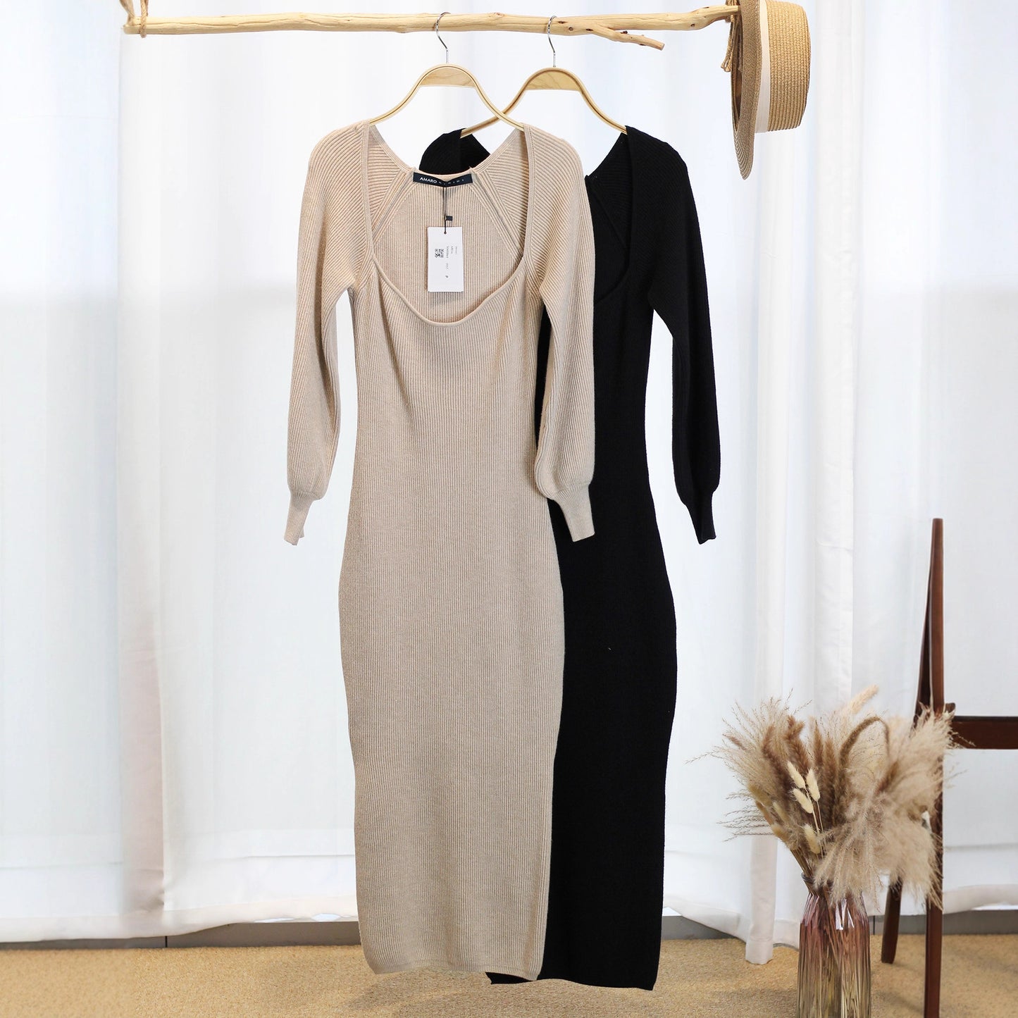 Women's Knitted Dress Sexy Elegant Slim Low-cut Dresses