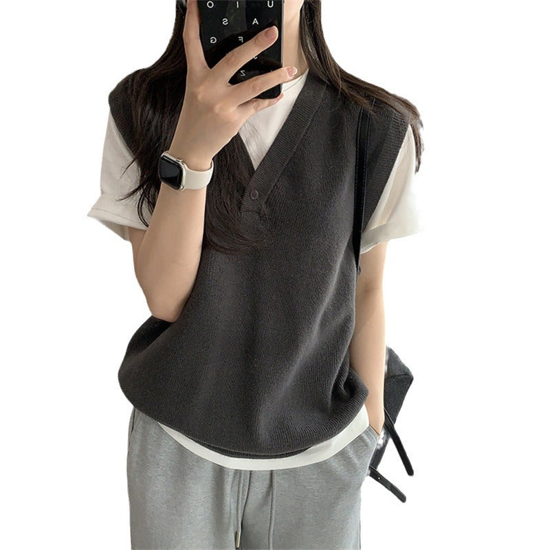 Women's Style Casual Knitted Outer Wear Fashionable Design Sense Vests