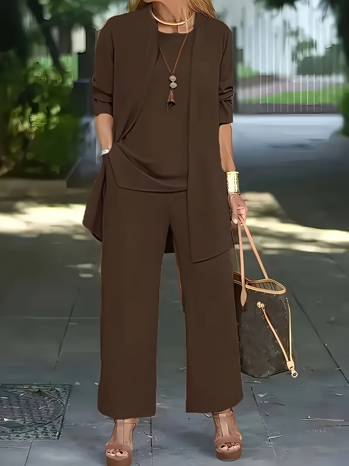 Women's Color Leisure Commute Trousers Long Sleeve Three-piece Set Fashion Casual Suit