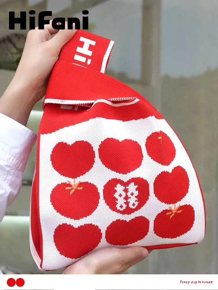 Hand Gift Knitted Red Festive Bridesmaid Portable Tote Bags