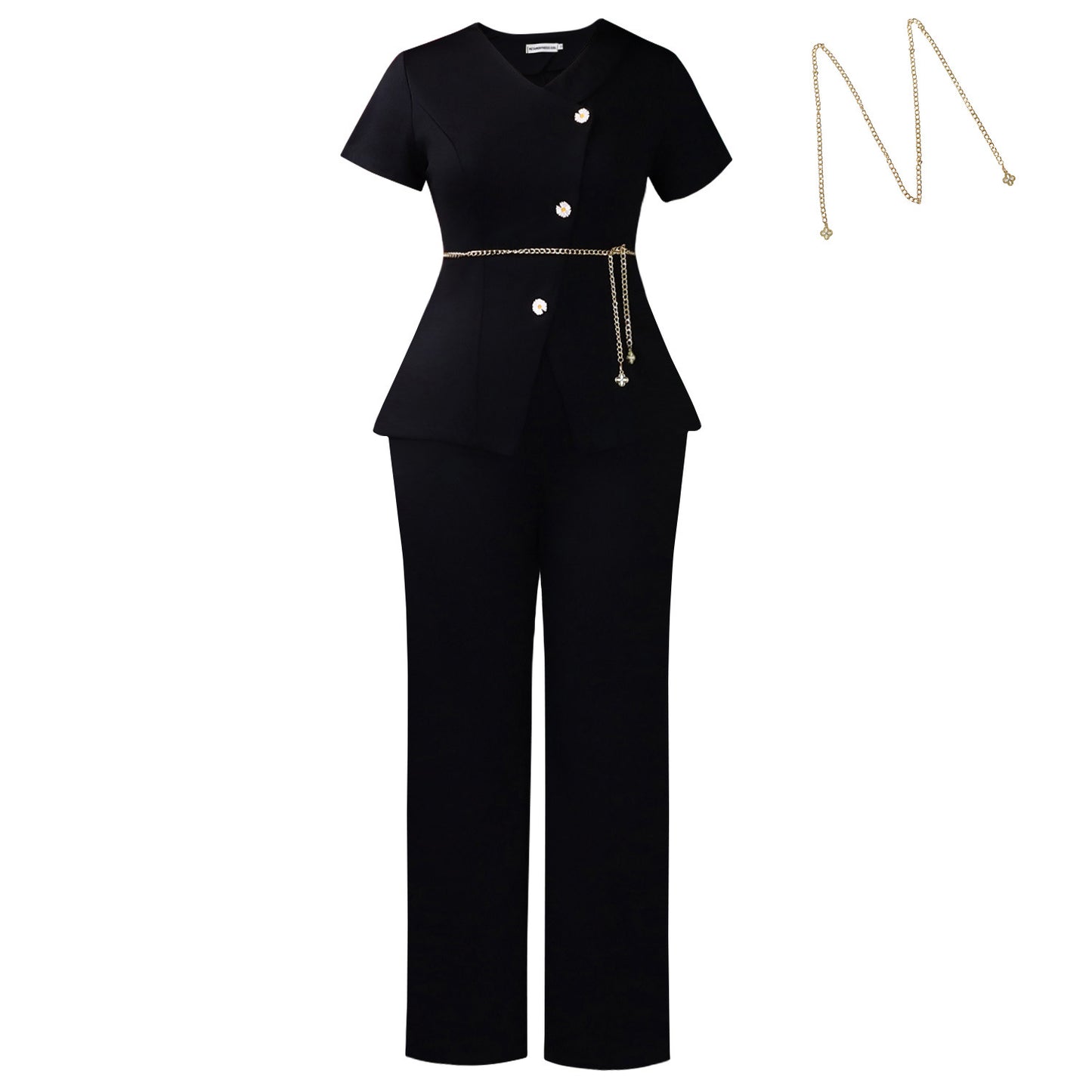 Women's Summer Elegant Button Short-sleeved Two-piece African Fashion Casual Suit