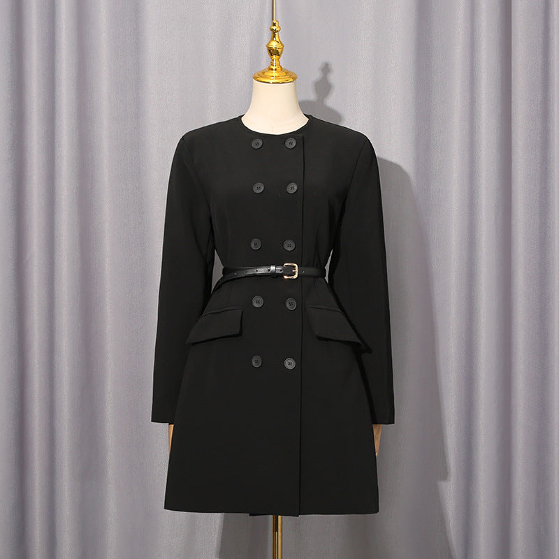 Women's Autumn Slim Fit Tied Double Breasted Solid Blazers