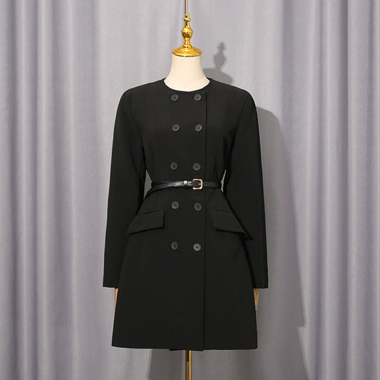 Women's Autumn Slim Fit Tied Double Breasted Solid Blazers