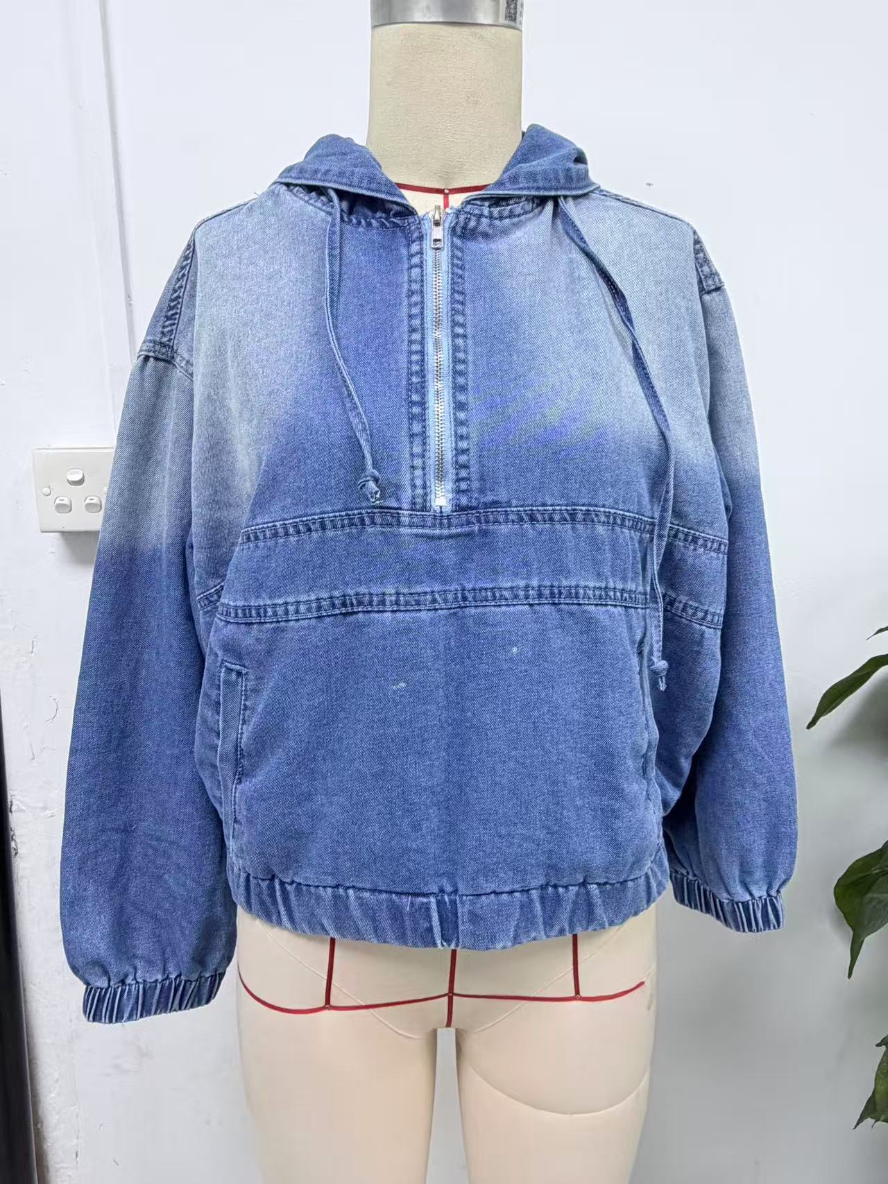 Women's Casual Denim Washed Hooded Bomber Daily Jackets