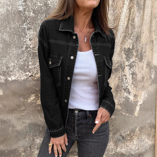 Trendy Classic Lapel Denim Solid Color Jackets