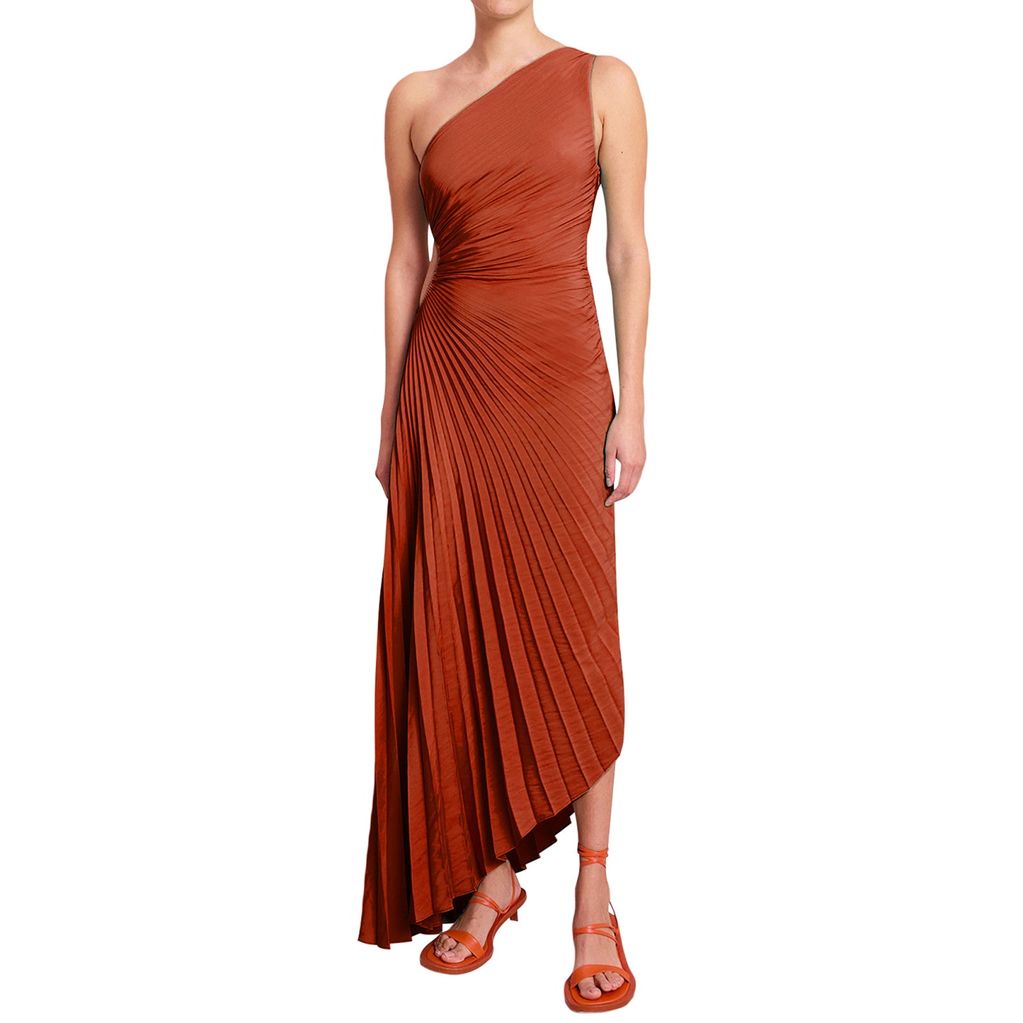 Women's Diagonal Collar Pleated Hollow Dress Satin Dresses