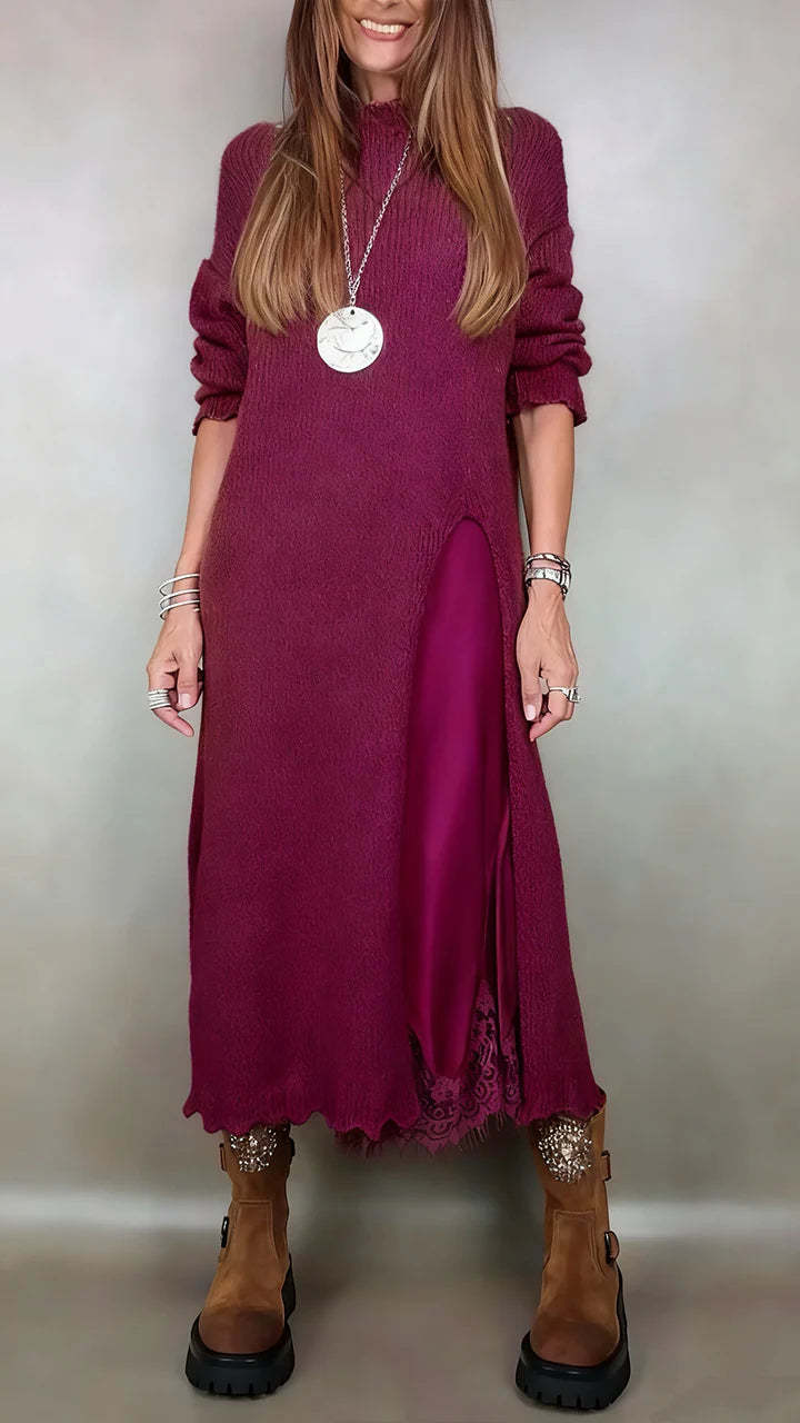 Autumn Lace Sling Slit Woolen Two-piece Skirts