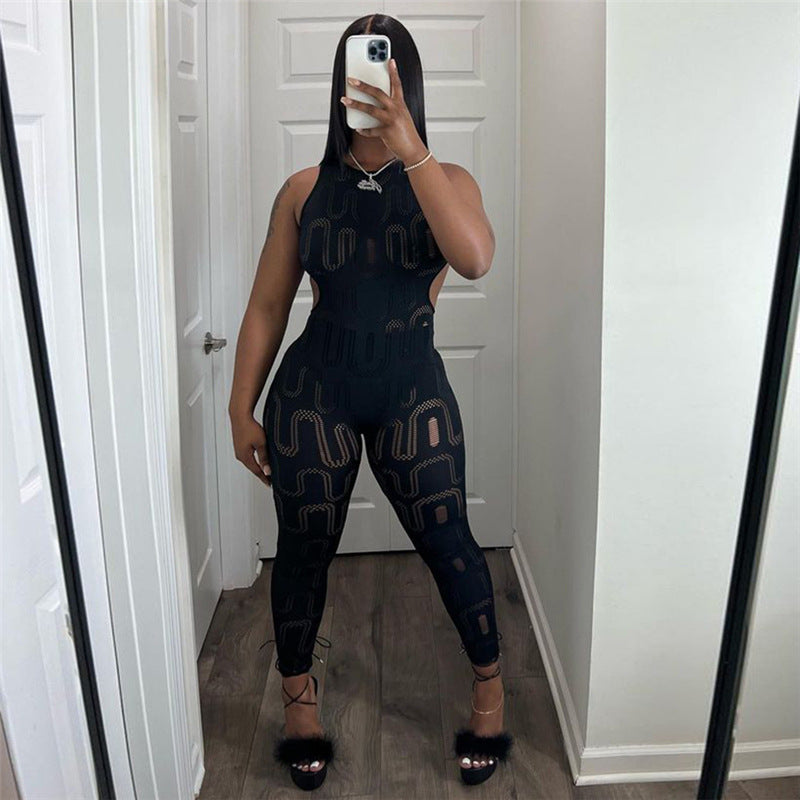 Women's Sleeveless Hollow Slim High Sports One-piece Women's Jumpsuit/clothing