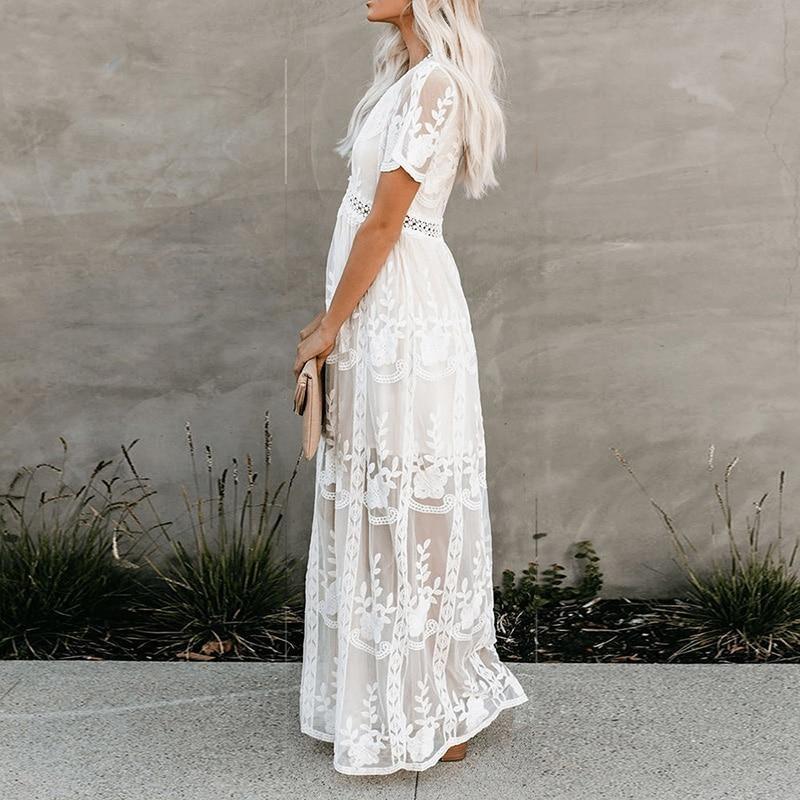 Women's Lace Long Sleeve Solid Color Chiffon Dresses