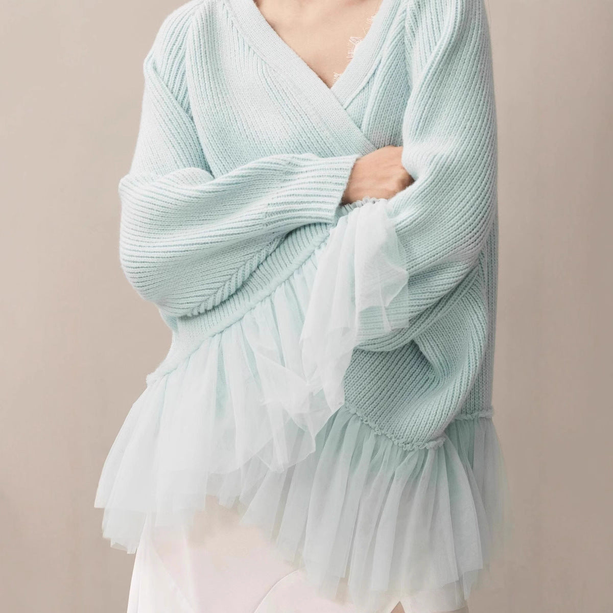 Women's Ruffled Gauze Knitting Long Sleeve Sweaters