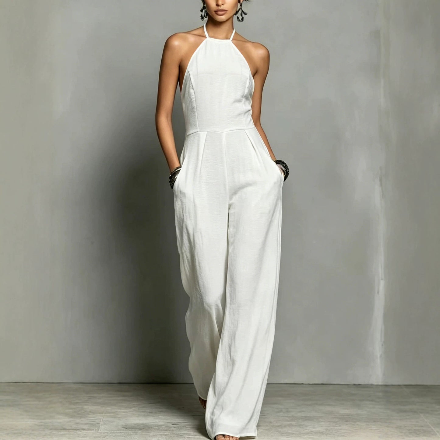 Women's Vacation Style Pleated Halter Backless Wide Women's Jumpsuit/clothing