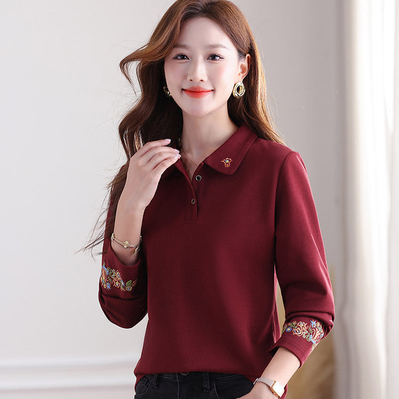 Women's Long-sleeved T-shirt Outer Wear Mother's National Style Women's Sweater, Sweater