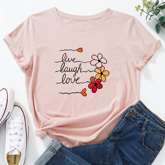 Women's Cotton Loose Round Neck Sleeve Women's T-shirt