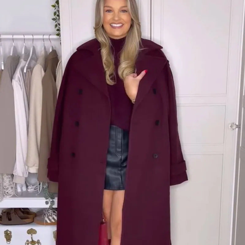 Women's Wine Red Loose Lapel Long Sleeves Jackets