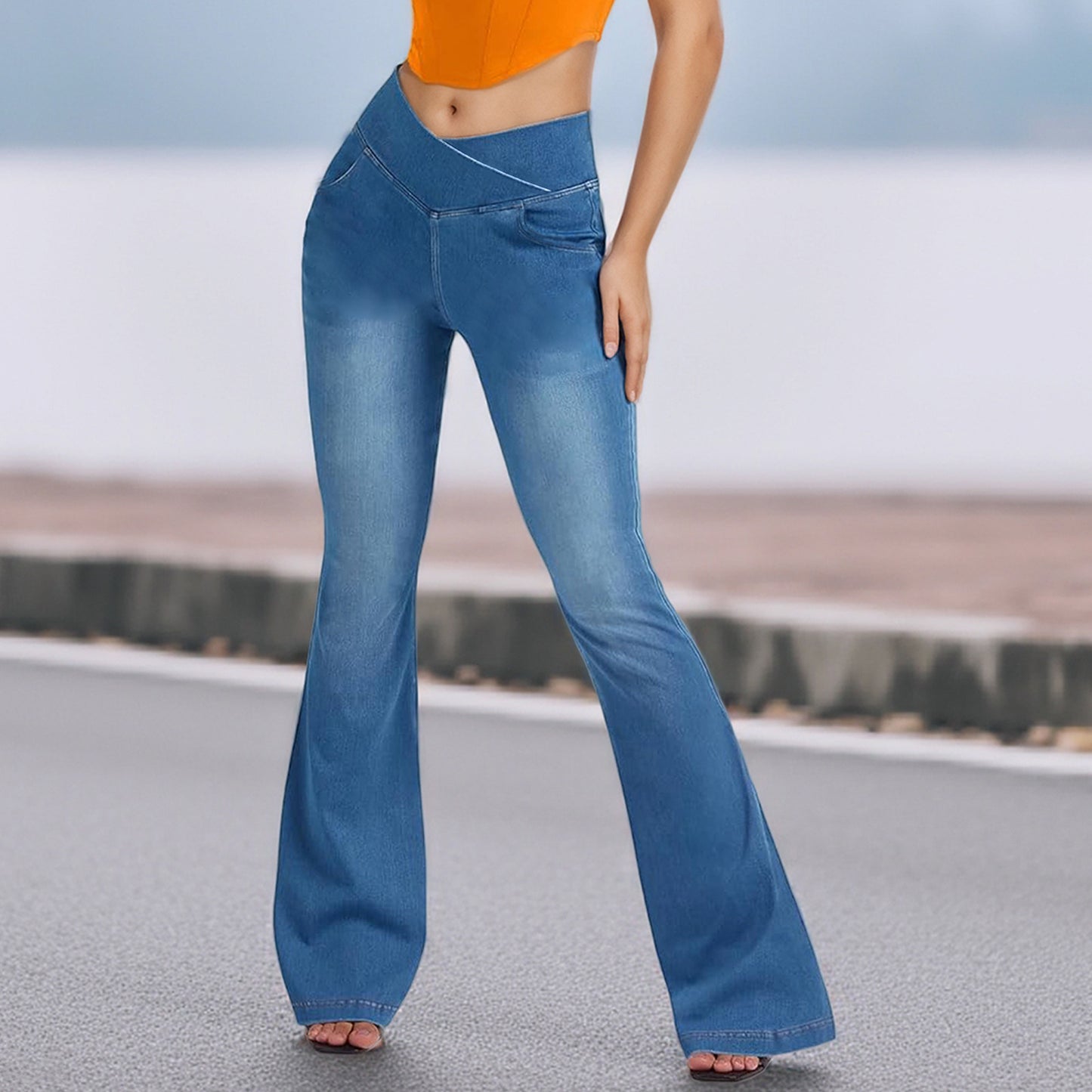 Women's Fashionable High Waist Skinny Elastic Cross Jeans