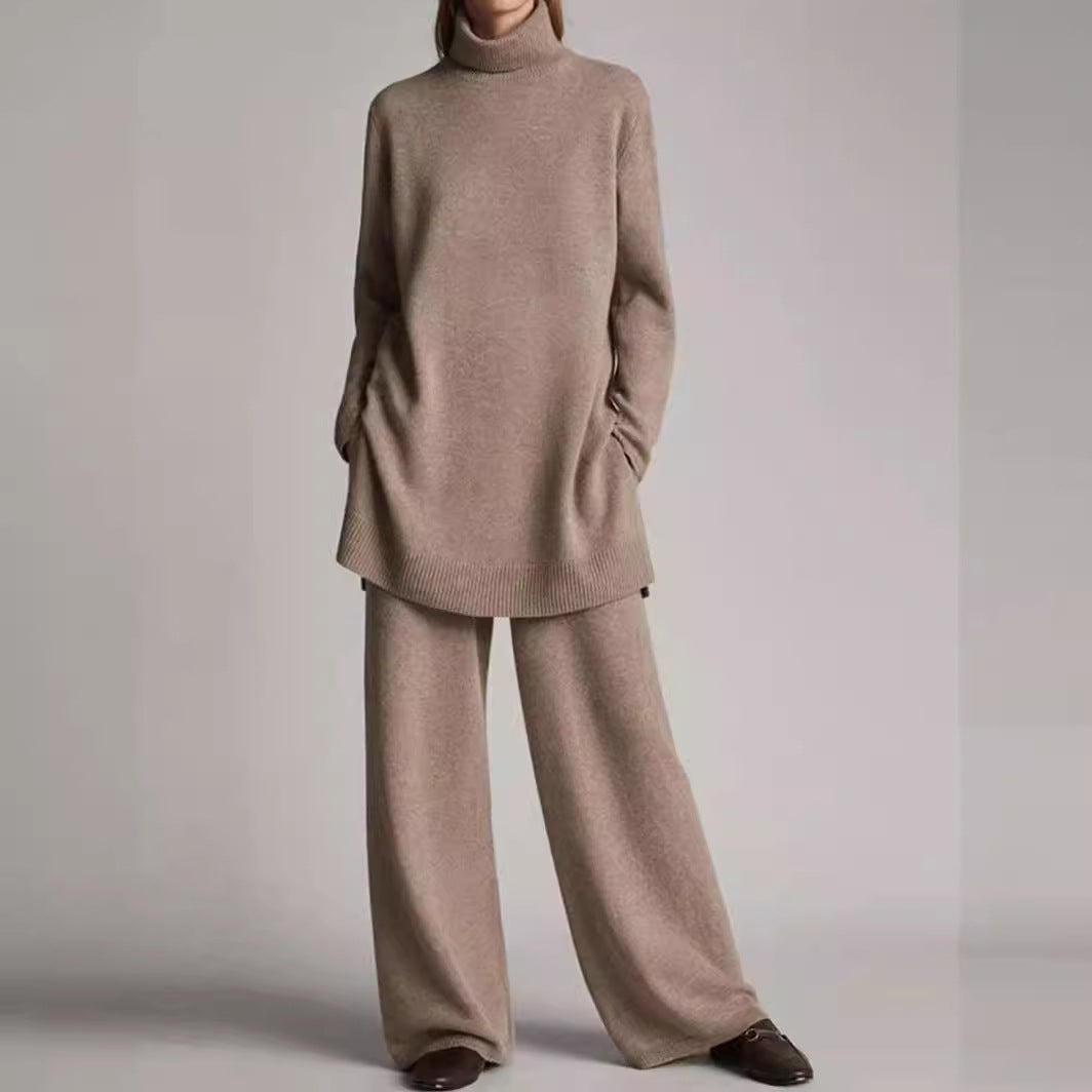Knitted Solid Color High Collar Loose Suits