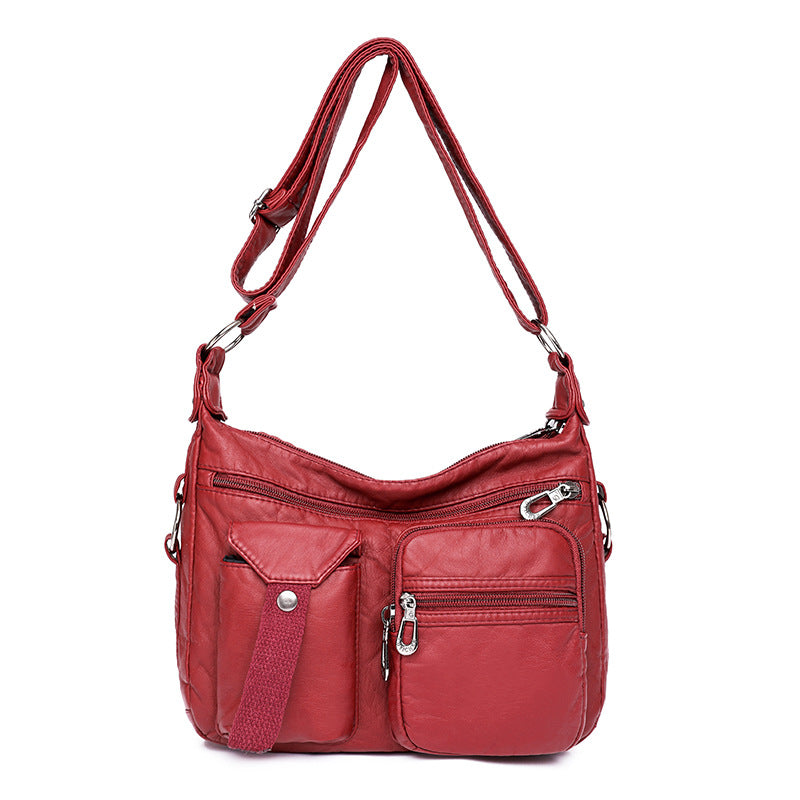 Women's Washed Leather Mother Fashionable Large Capacity Shoulder Bags