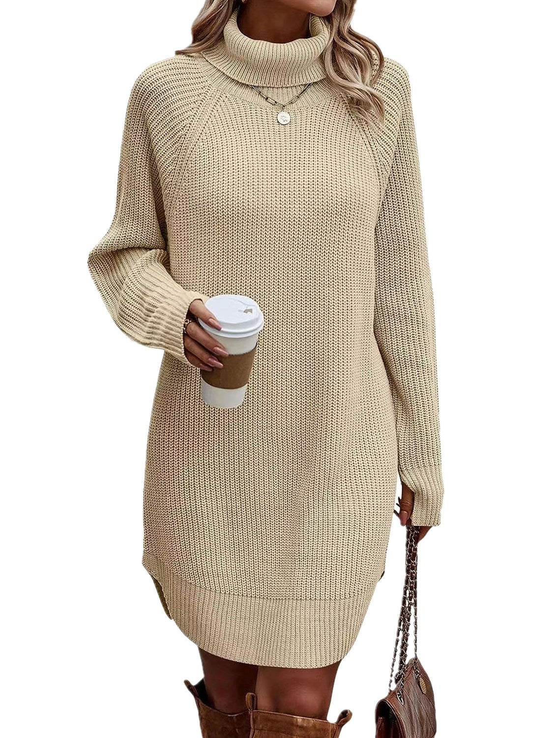 Women's Fashionable With Pullover High Collar Dress Sweaters