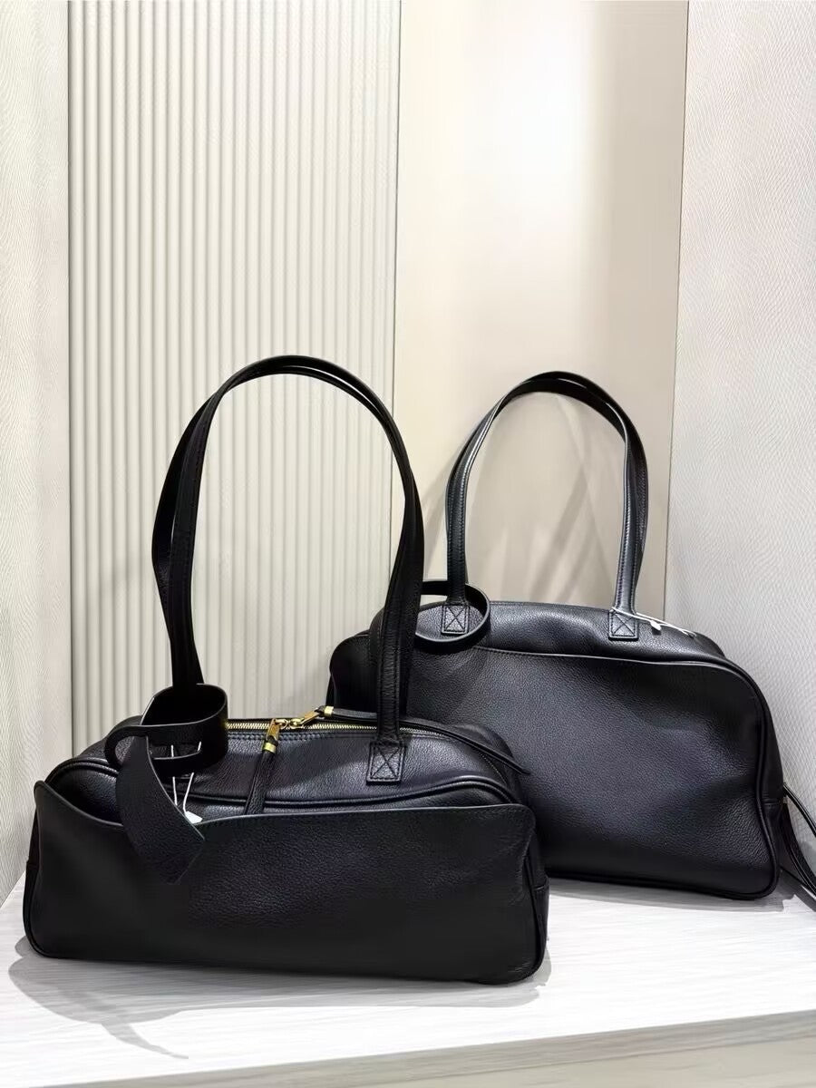 Retro Large Capacity Pillow Litchi Grain Layer Leather Armpit Bags