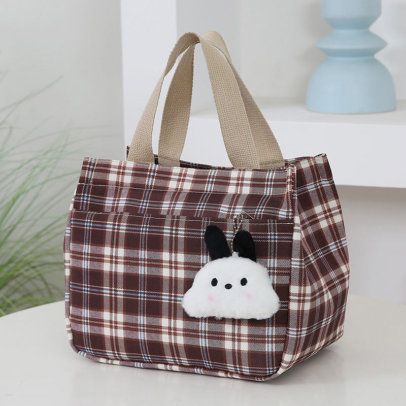 Women's Trendy Plaid Portable Large Capacity Lunch Handbags