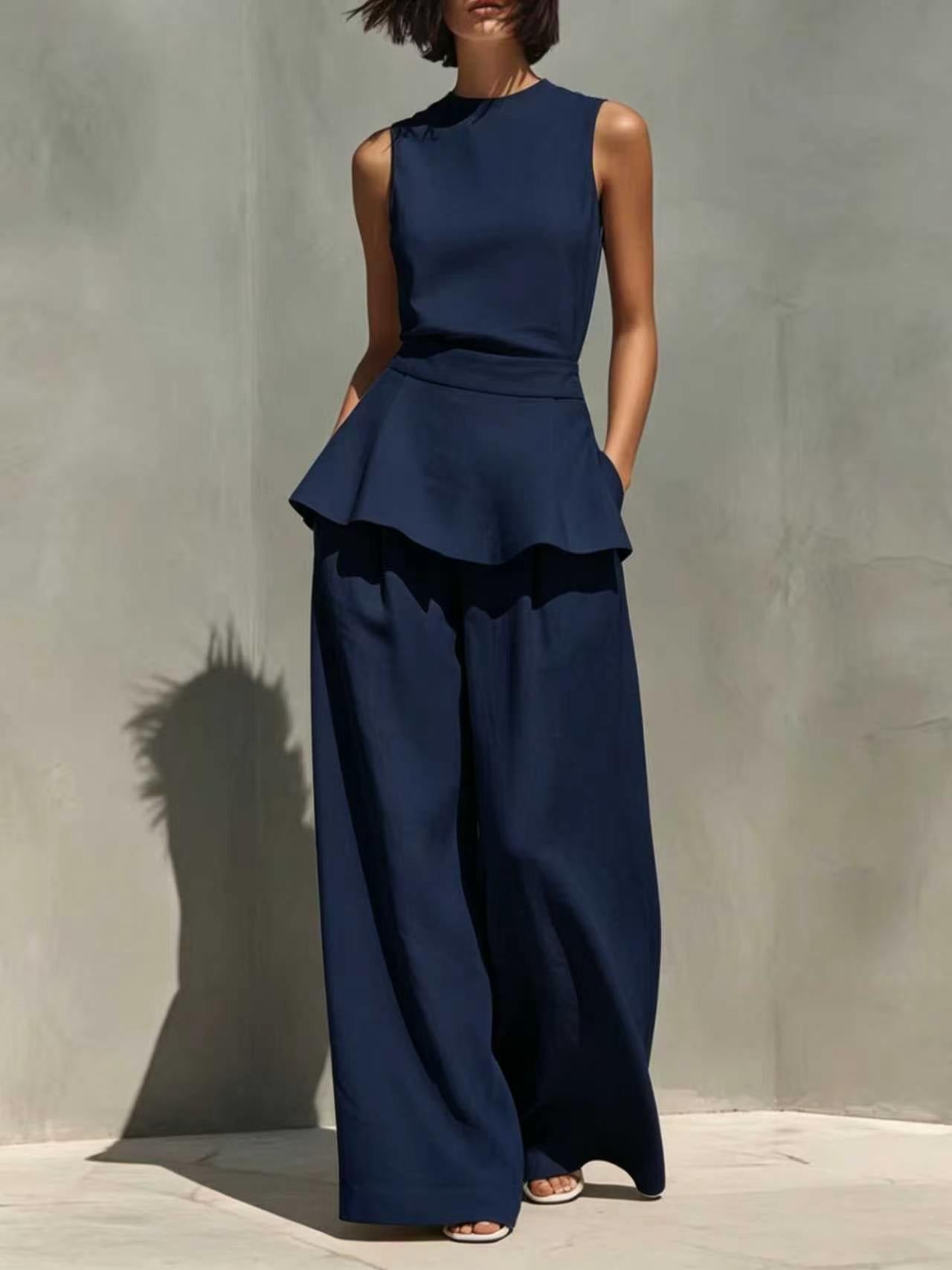 Women's Sleeveless Waistcoat Cotton Linen Two-piece Fashion Casual Suit