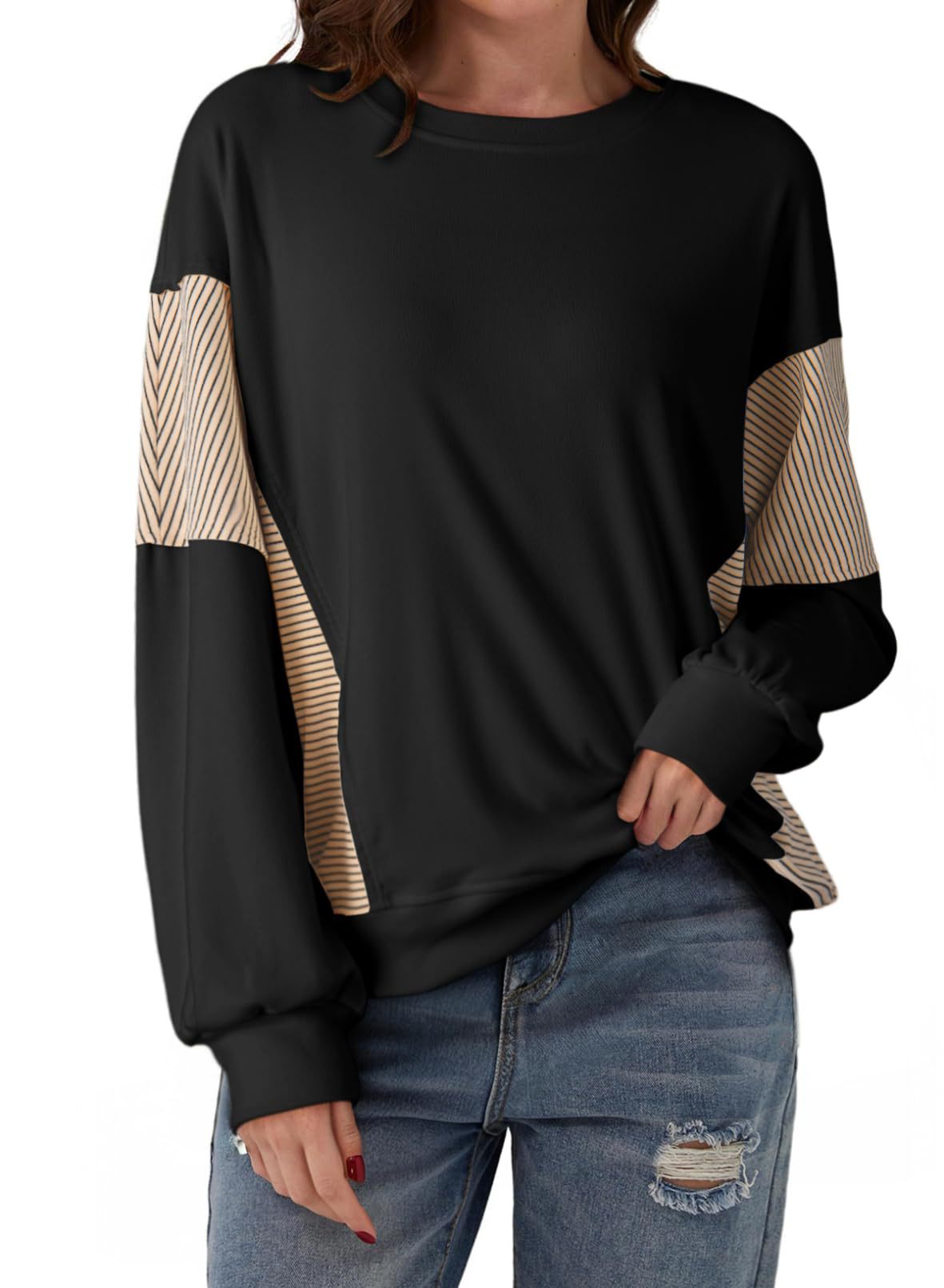 Women's Fashion Striped Crew Neck Versatile Casual Women's Sweater, Sweater