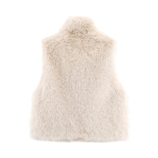 Women's Versatile Stand Collar Artificial Fur Zipper Solid Vests
