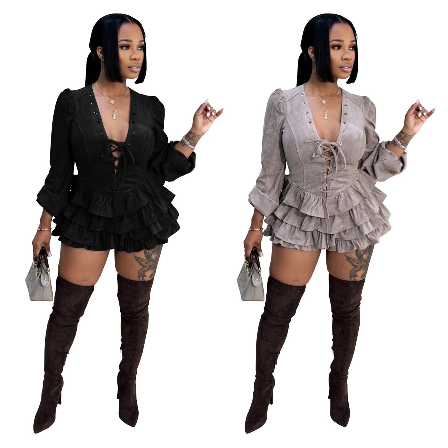Women's Wear Fresh Temperament Tied Lotus Leaf Dresses