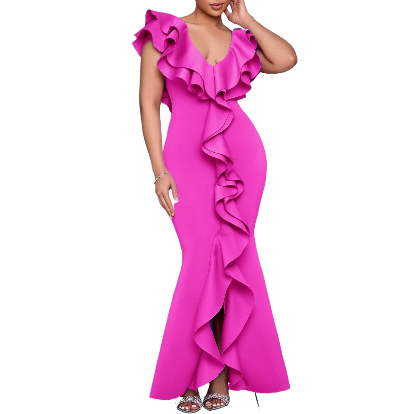 Women's Fashion Wear Summer Dress Solid Color Ruffled Dresses
