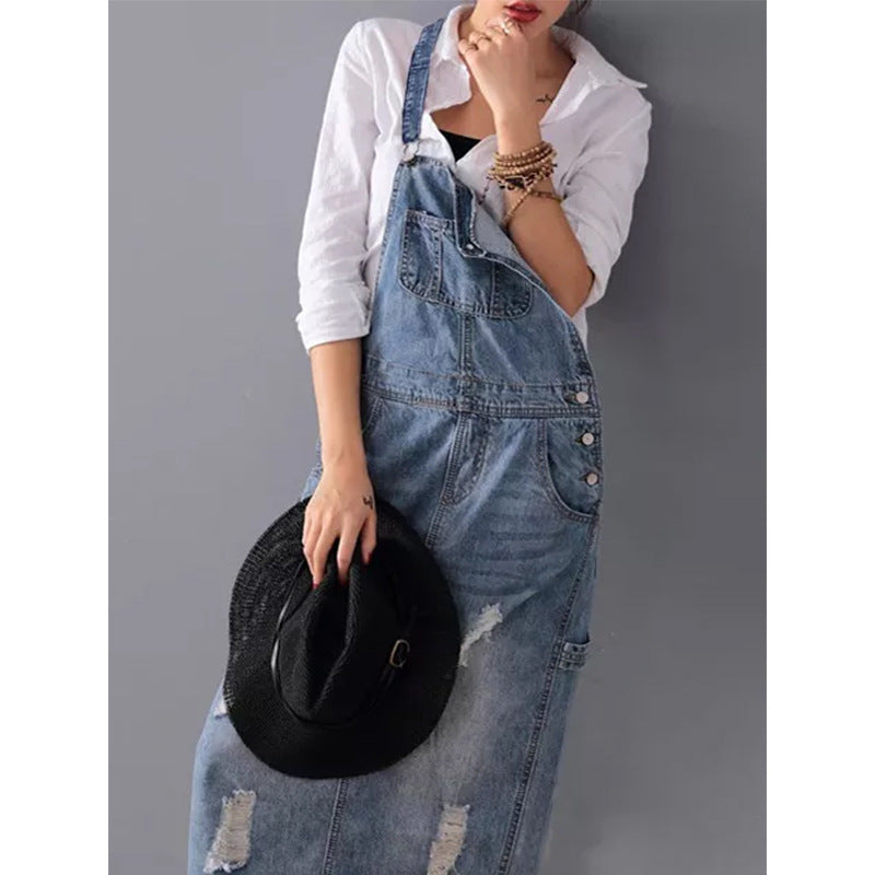 Women's Creative Denim Ripped Suspender For Dresses