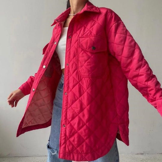 Women's Long Breasted Lapel Loose Warm Rhombus Coats
