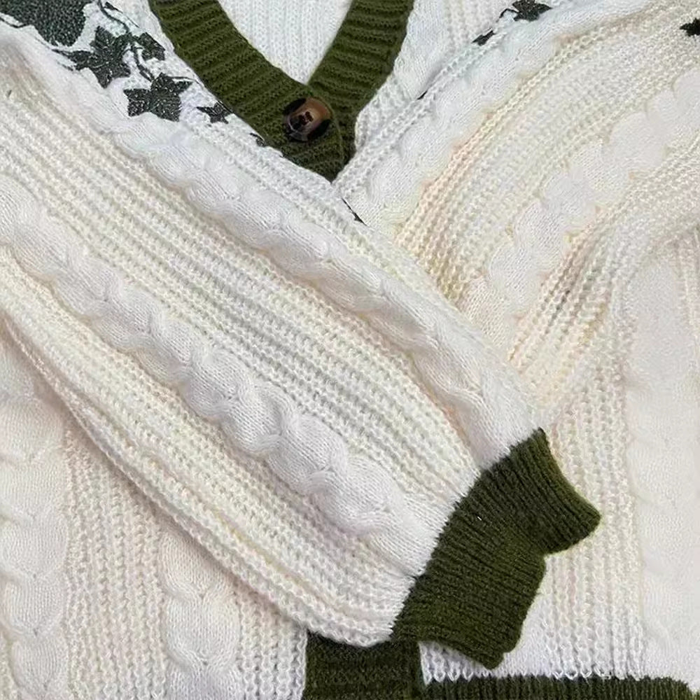 Women's Leaf Embroidery Lantern Sleeve Loose Casual Sweaters