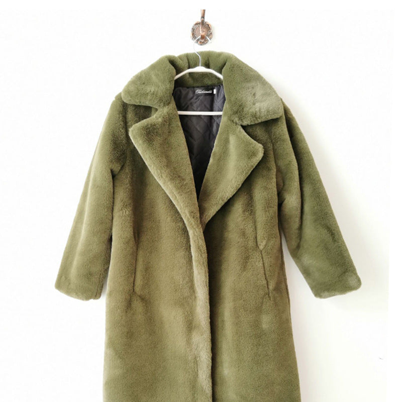Women's Winter Faux Rabbit Fur Lengthened Knee-length Coats