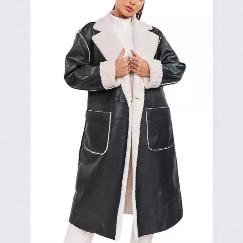 Women's Casual Leather Thickened Trench Loose Fashion Coats