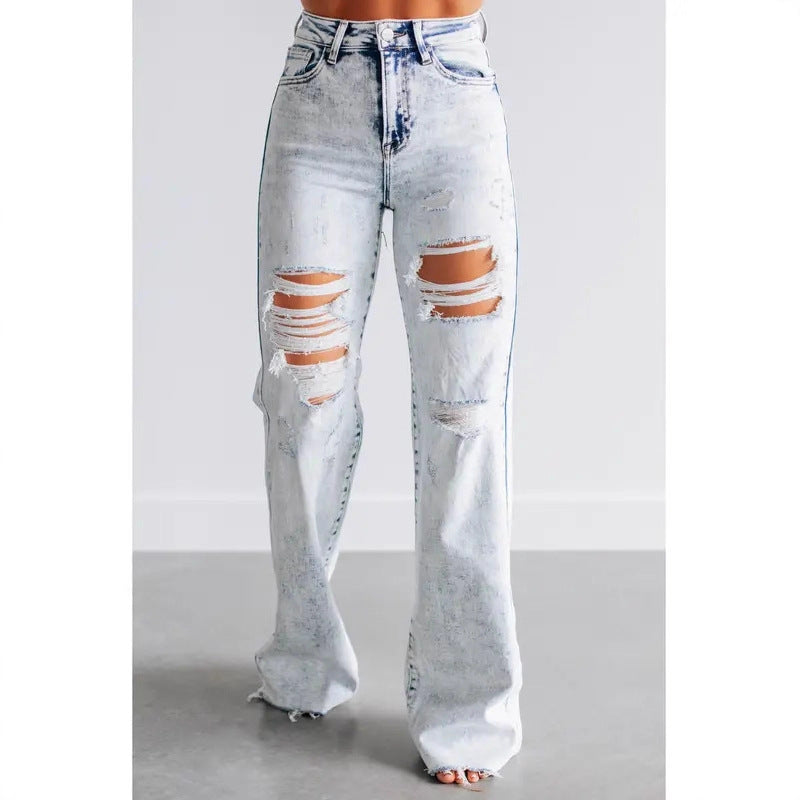 Women's Stretch Slimming Loose Straight Wide Leg High Waist Large Women's Jeans