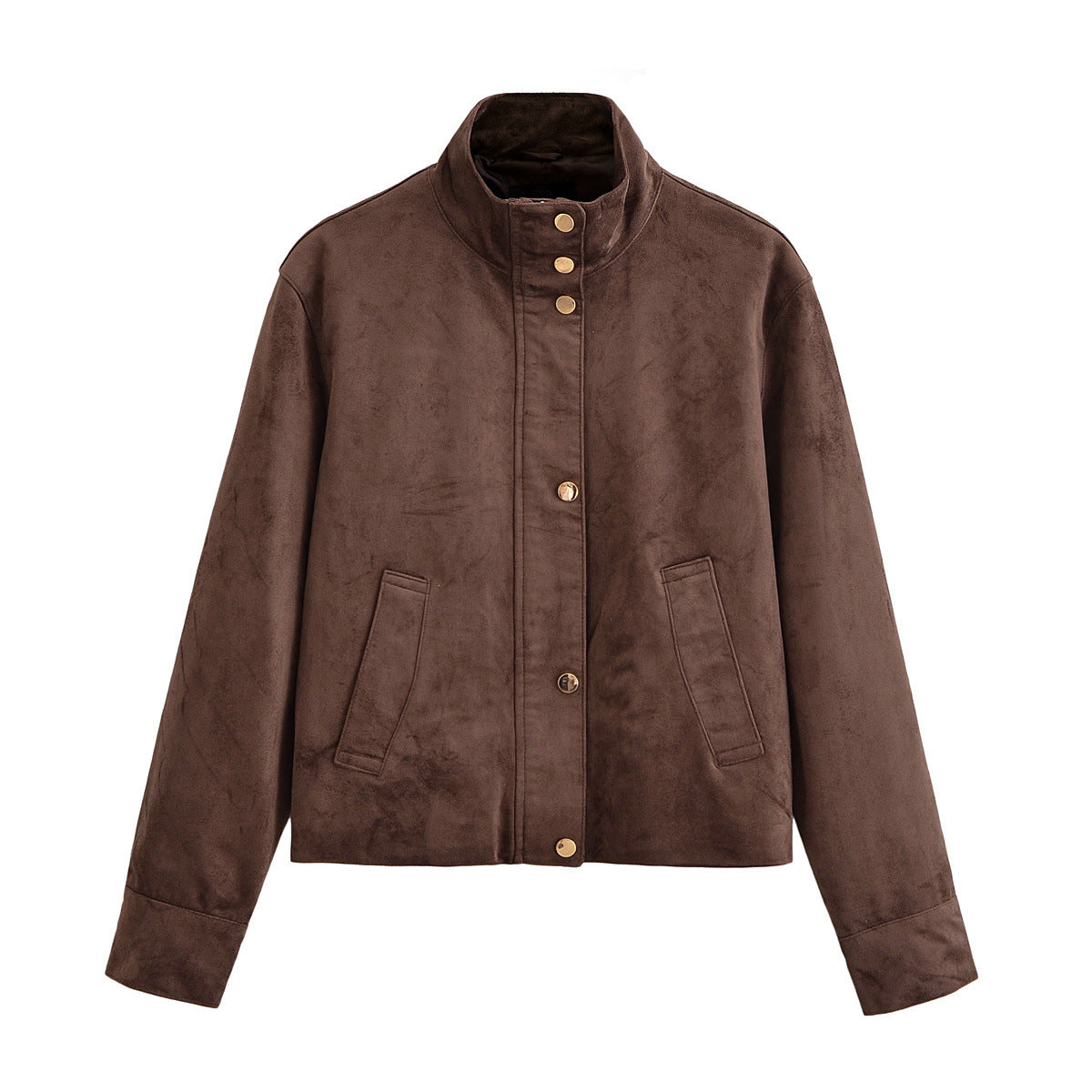 Women's Stand Collar Single-breasted Suede Fabric Jackets