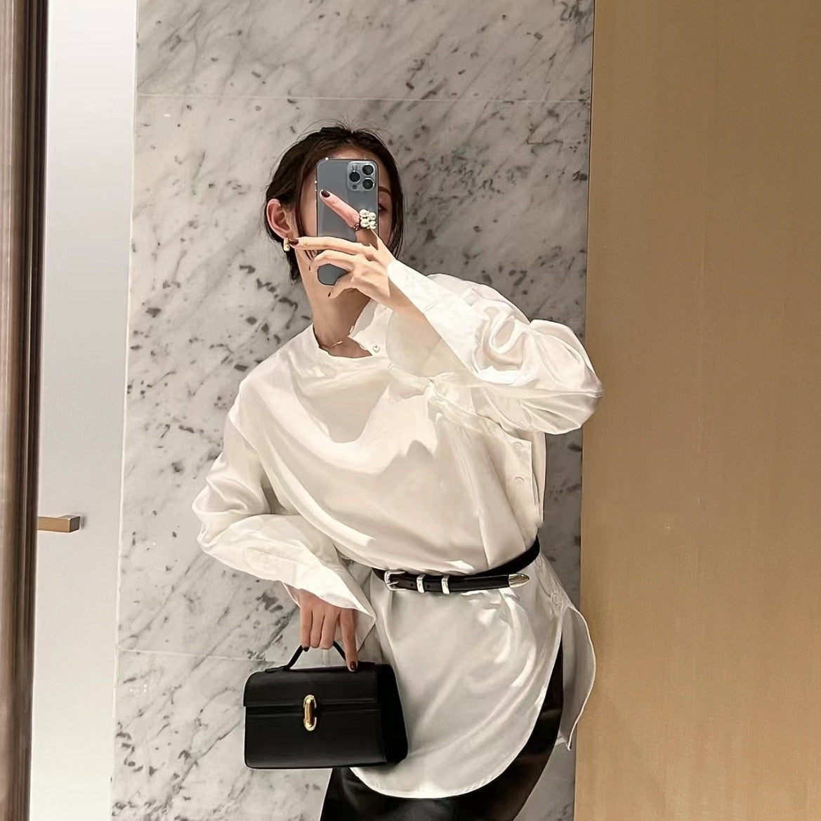 Casual Genuine Leather French Simplicity Cowhide Small Square Bags